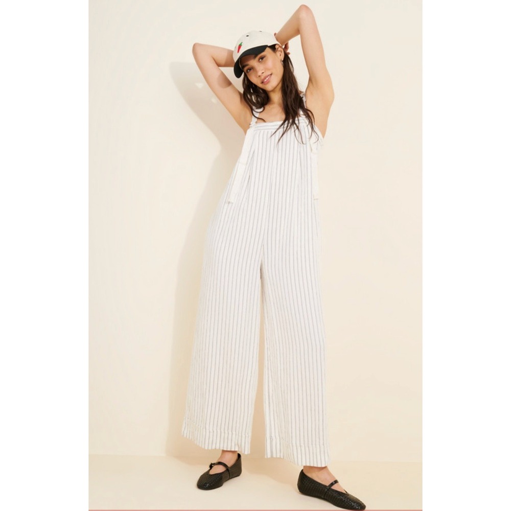 Anthropologie Maeve Waders Wide Leg Jumpsuit 0 Ivory Stripe